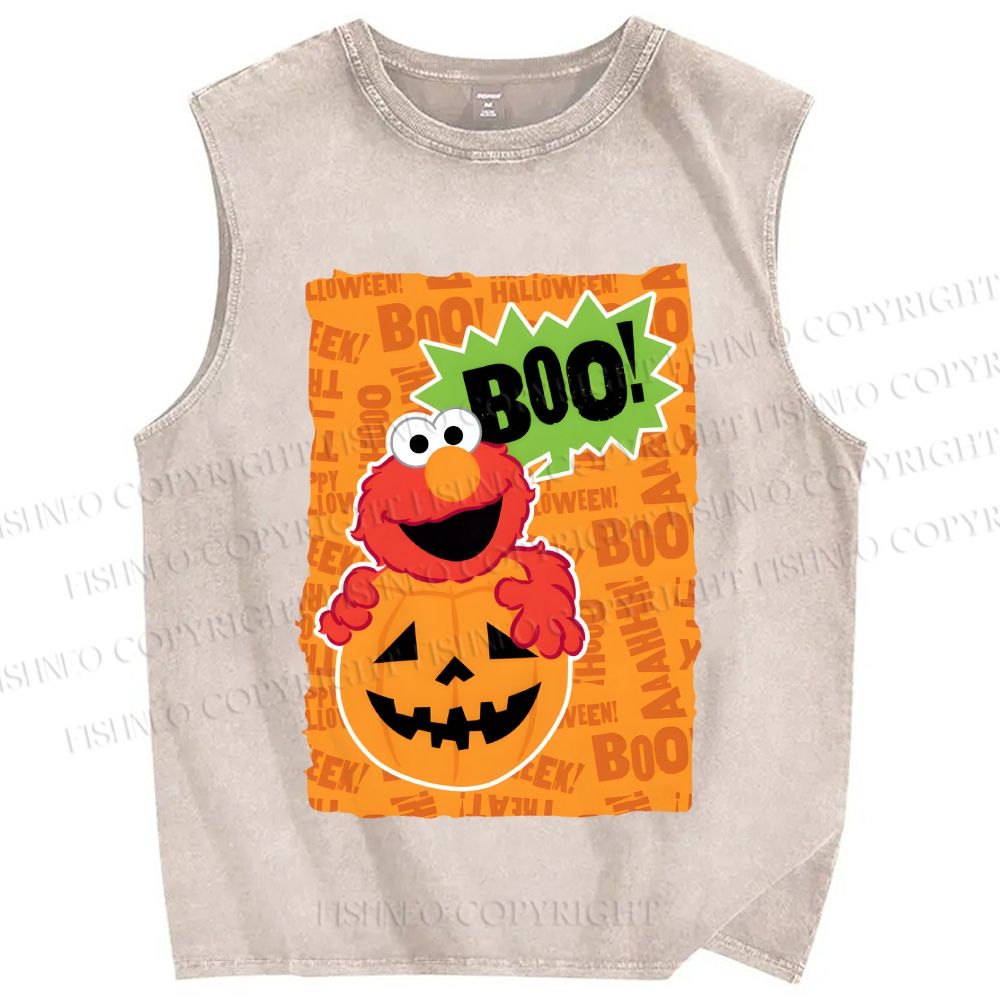 Unisex The Sesame Street Halloween Boo Printed Washed Tank Top