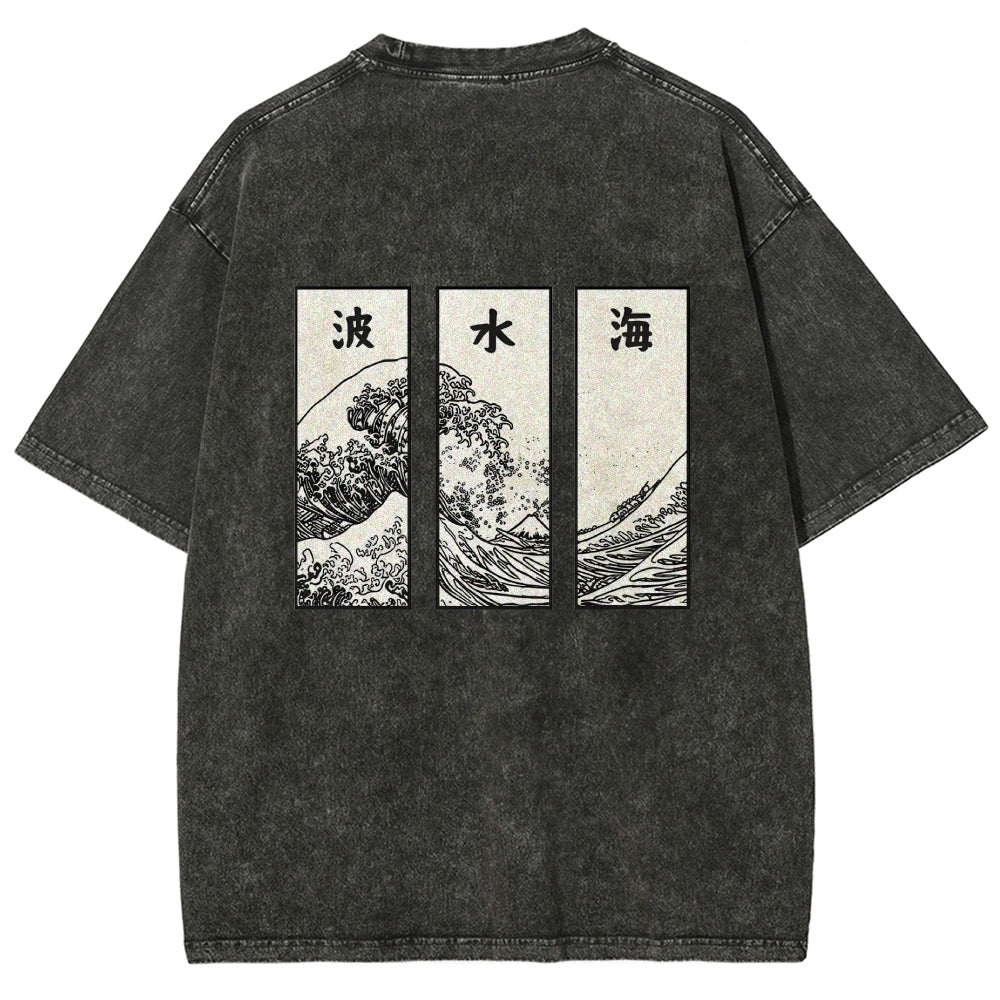 Japanese Art Wave Back Washed T-Shirt