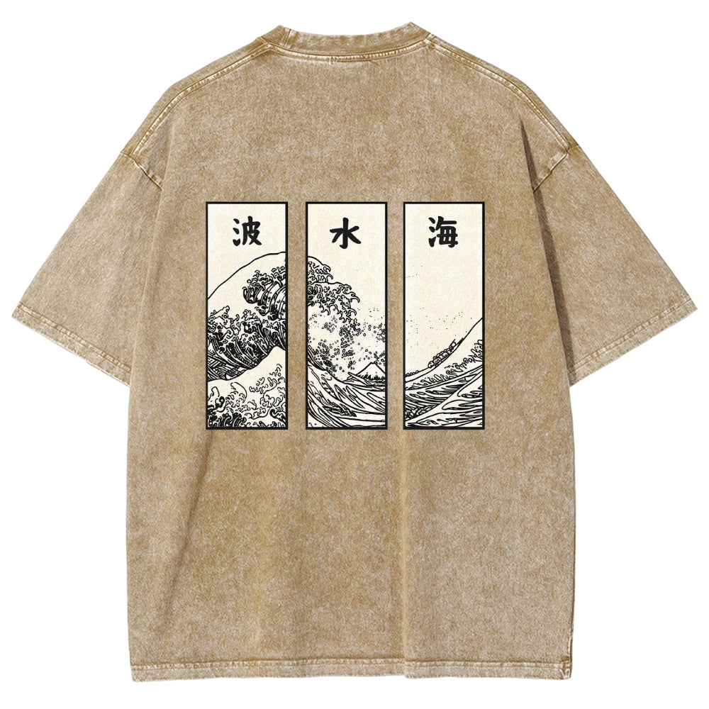 Japanese Art Wave Back Washed T-Shirt