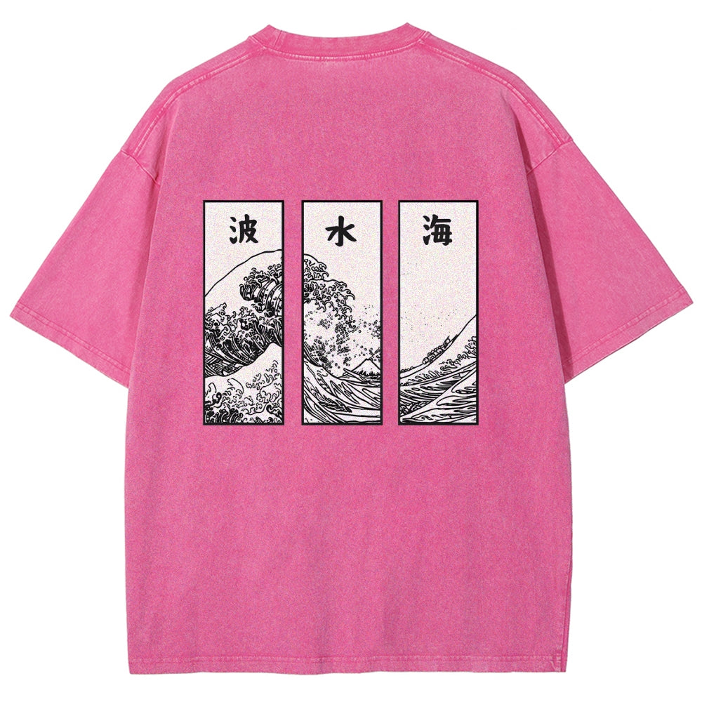 Japanese Art Wave Back Washed T-Shirt