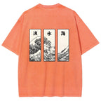Japanese Art Wave Back Washed T-Shirt