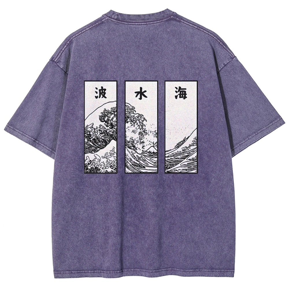 Japanese Art Wave Back Washed T-Shirt