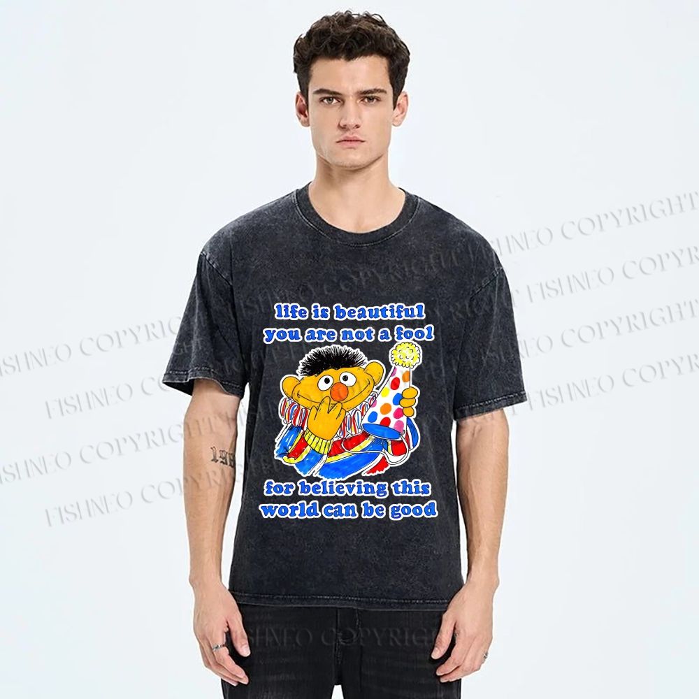 Unisex The Sesame Street Wolrd Will Be Good Printed Washed Tee