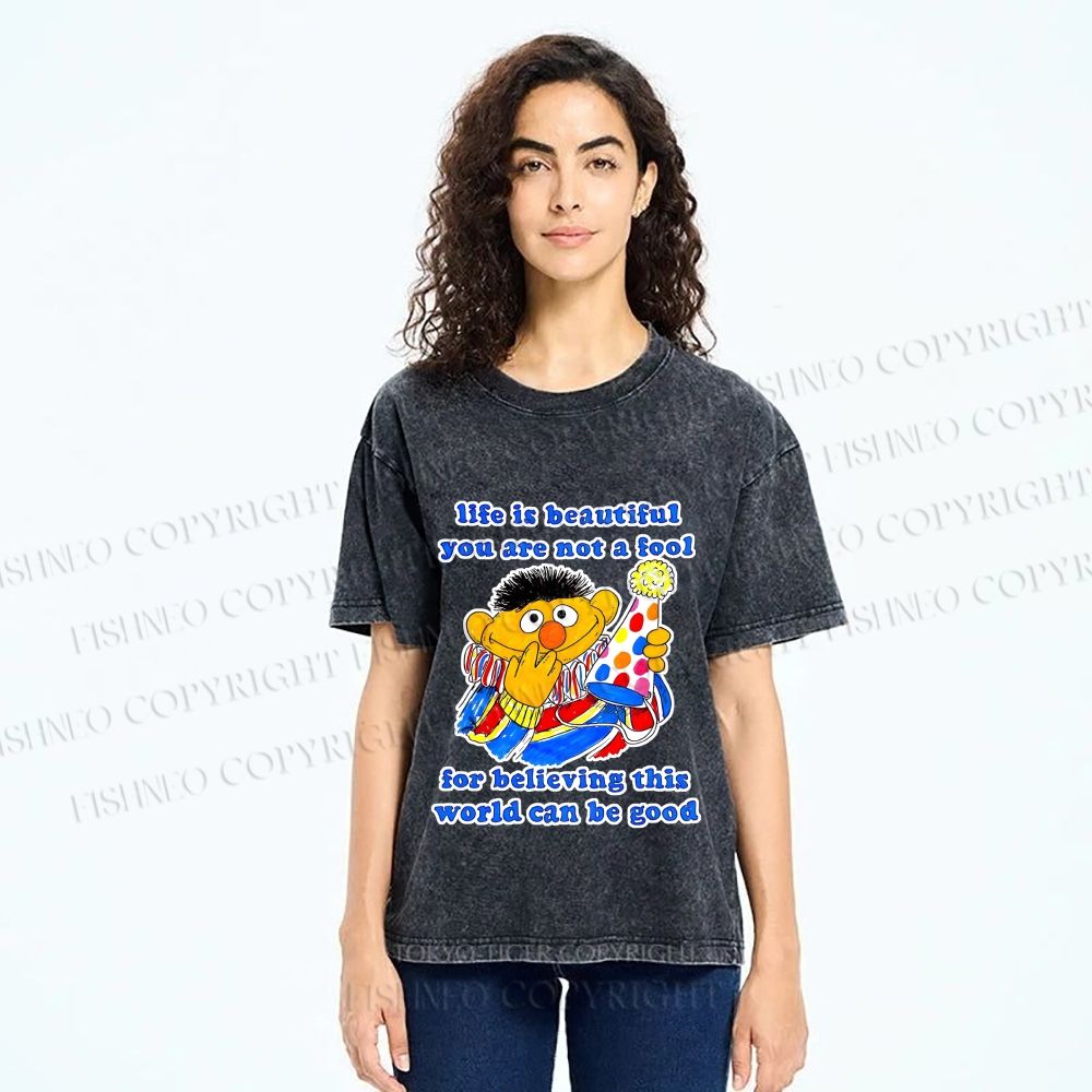 Unisex The Sesame Street Wolrd Will Be Good Printed Washed Tee