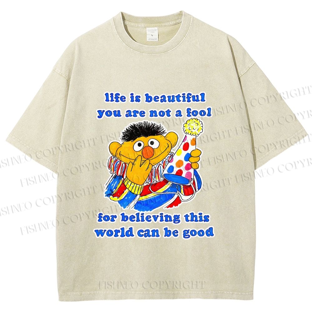 Unisex The Sesame Street Wolrd Will Be Good Printed Washed Tee