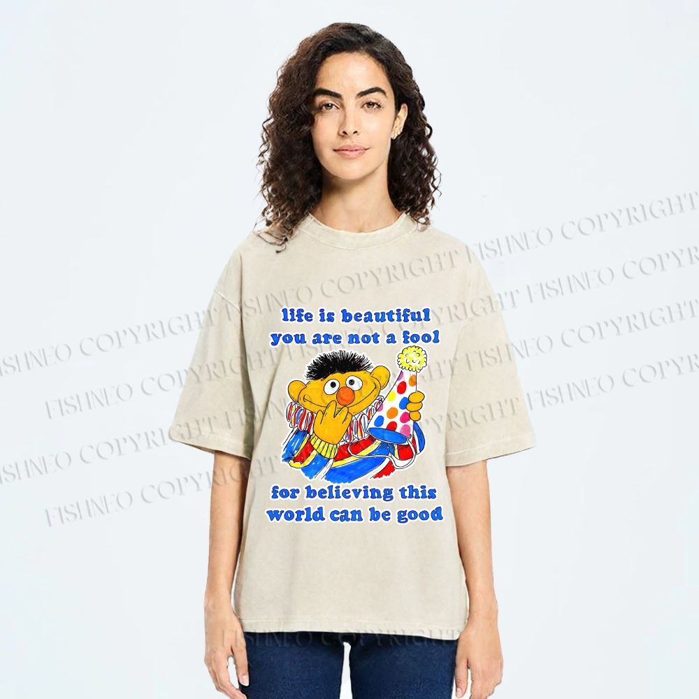 Unisex The Sesame Street Wolrd Will Be Good Printed Washed Tee