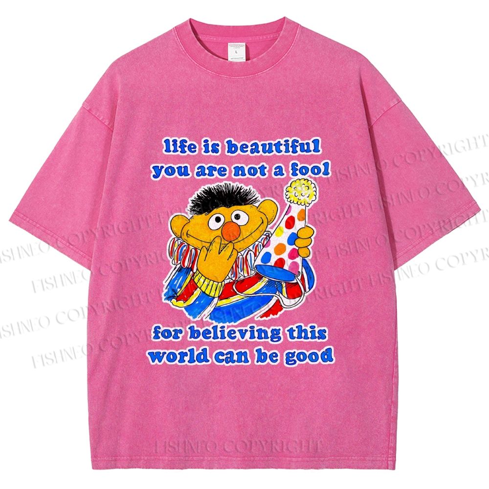 Unisex The Sesame Street Wolrd Will Be Good Printed Washed Tee