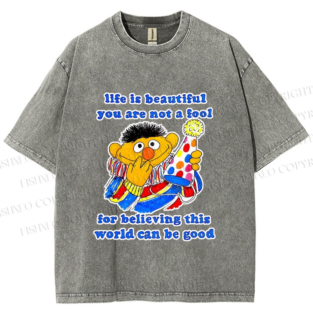 Unisex The Sesame Street Wolrd Will Be Good Printed Washed Tee