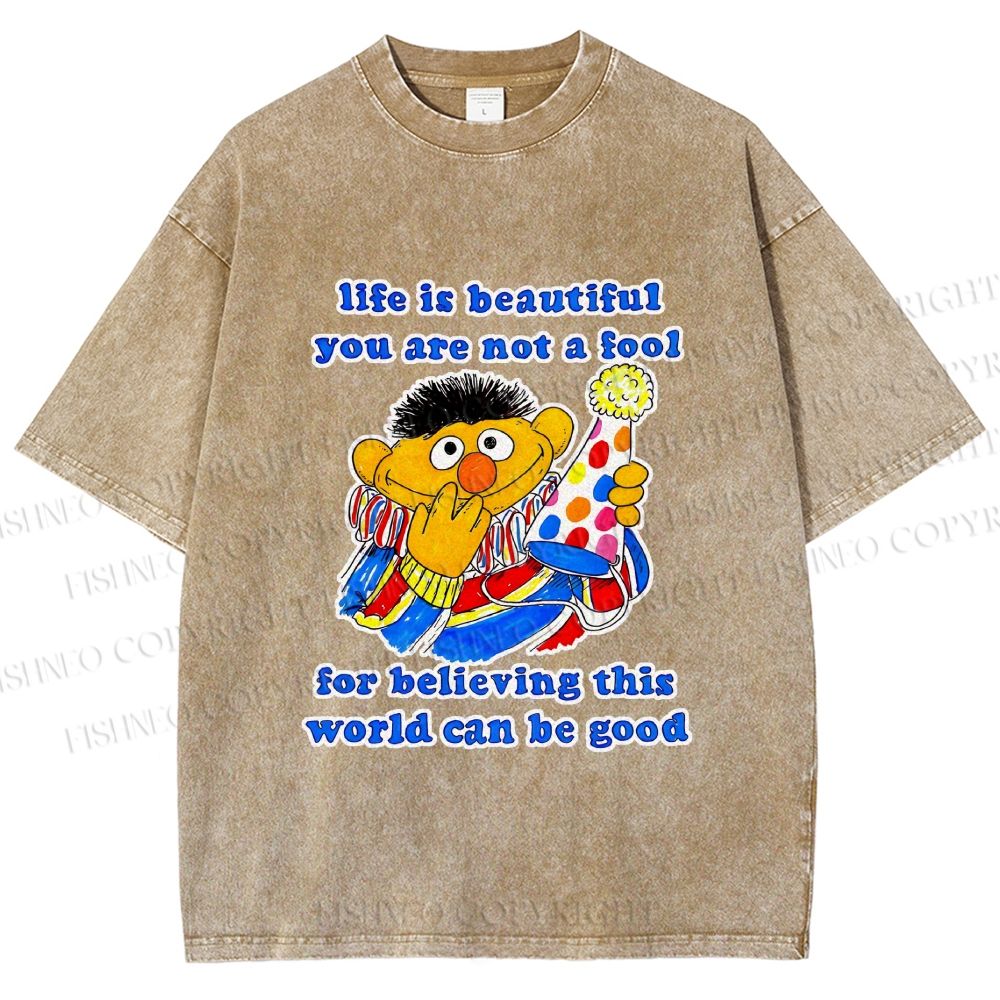 Unisex The Sesame Street Wolrd Will Be Good Printed Washed Tee