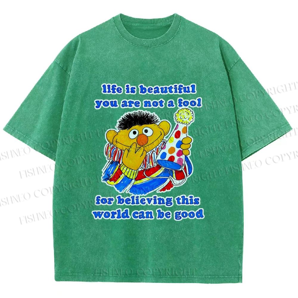 Unisex The Sesame Street Wolrd Will Be Good Printed Washed Tee