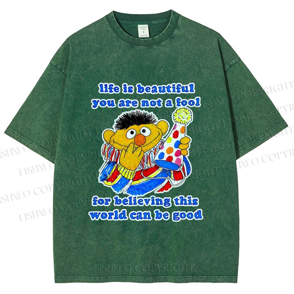 Unisex The Sesame Street Wolrd Will Be Good Printed Washed Tee