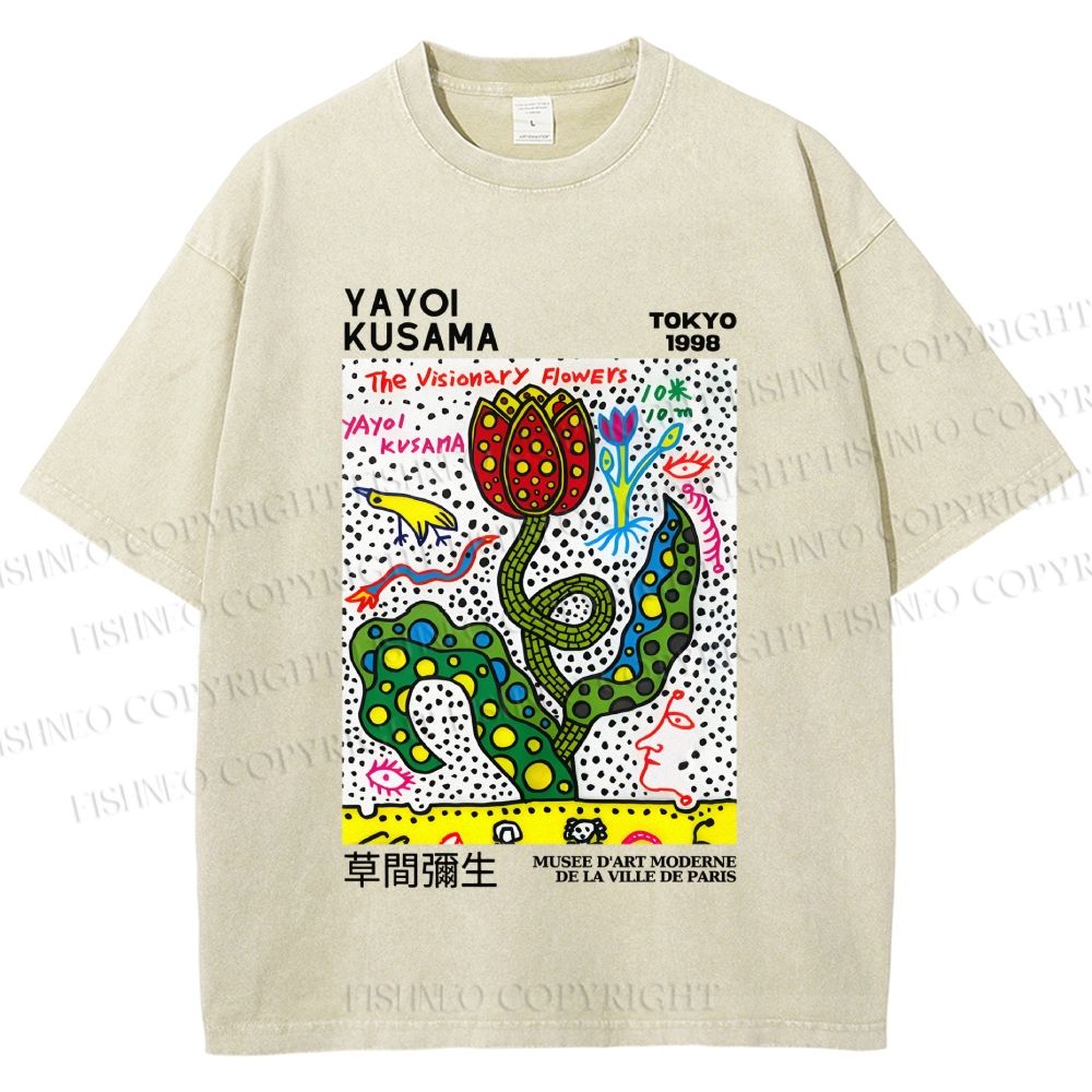 Unisex Yayoi Kusama Flower With Dots Printed Washed Tee