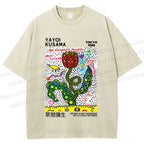 Unisex Yayoi Kusama Flower With Dots Printed Washed Tee
