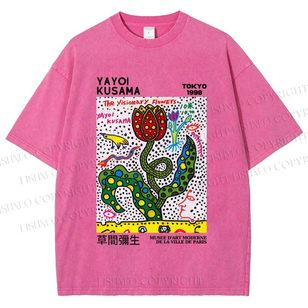 Unisex Yayoi Kusama Flower With Dots Printed Washed Tee