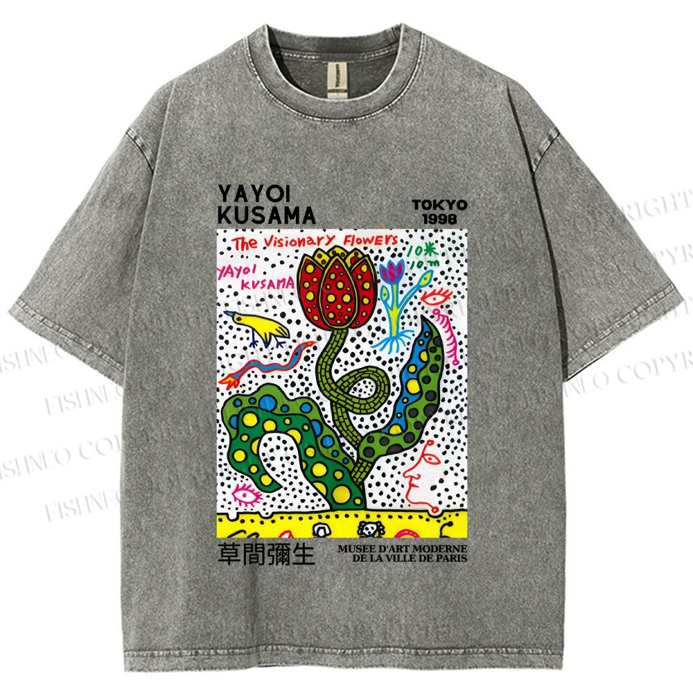 Unisex Yayoi Kusama Flower With Dots Printed Washed Tee