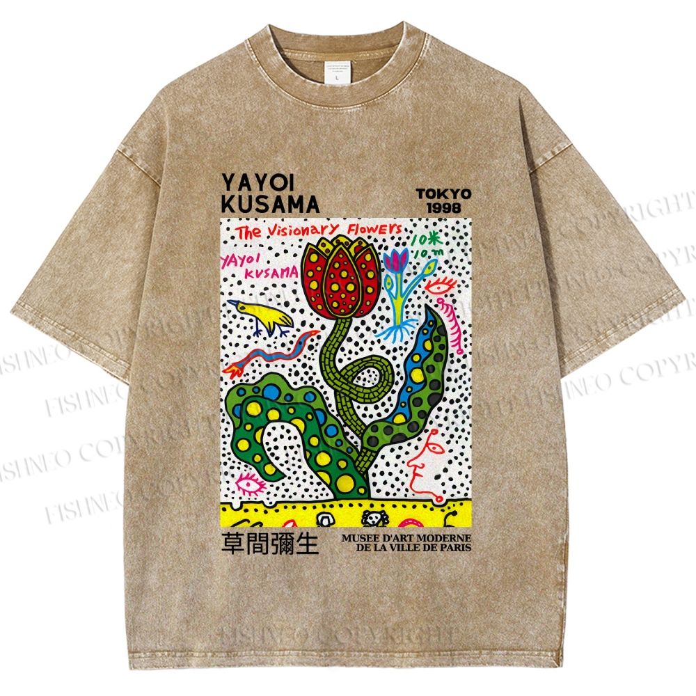 Unisex Yayoi Kusama Flower With Dots Printed Washed Tee