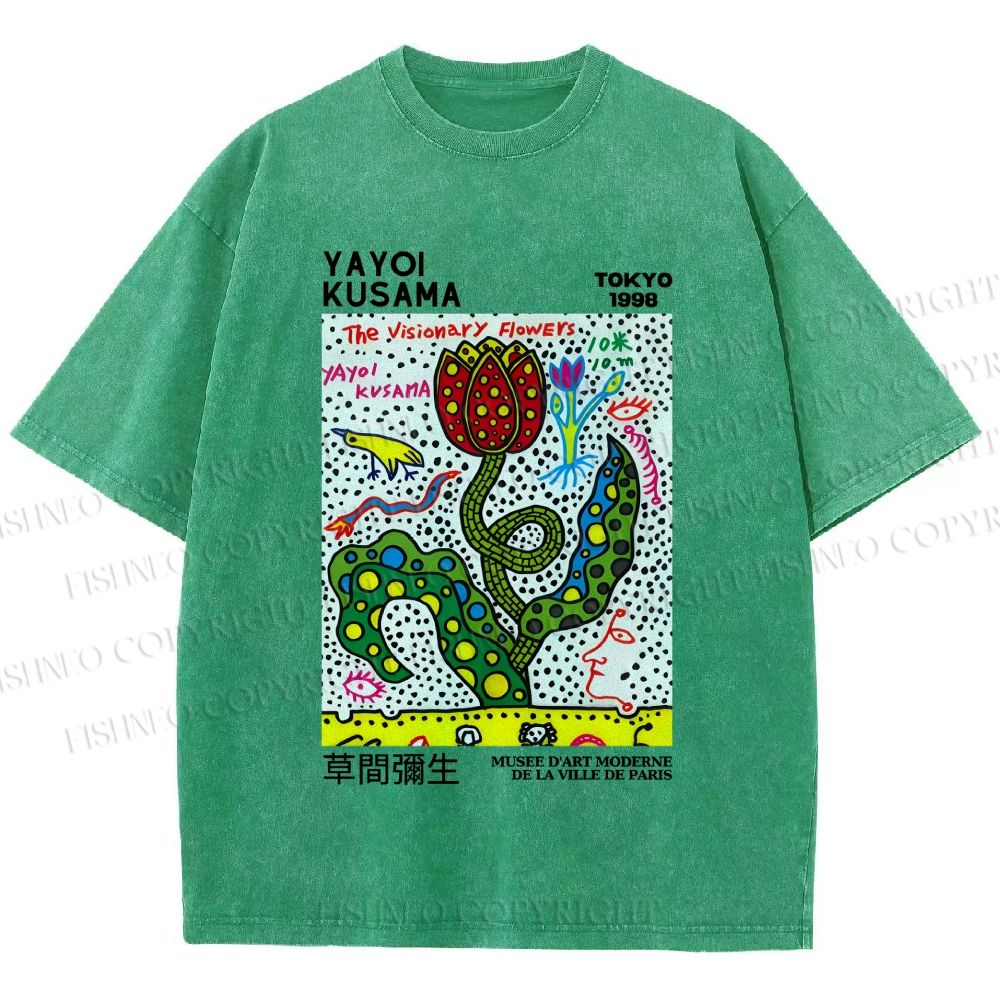 Unisex Yayoi Kusama Flower With Dots Printed Washed Tee