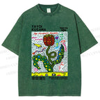 Unisex Yayoi Kusama Flower With Dots Printed Washed Tee