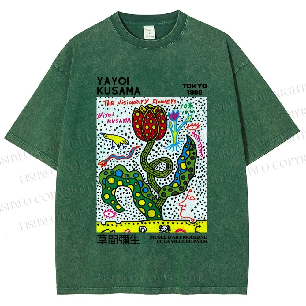 Unisex Yayoi Kusama Flower With Dots Printed Washed Tee