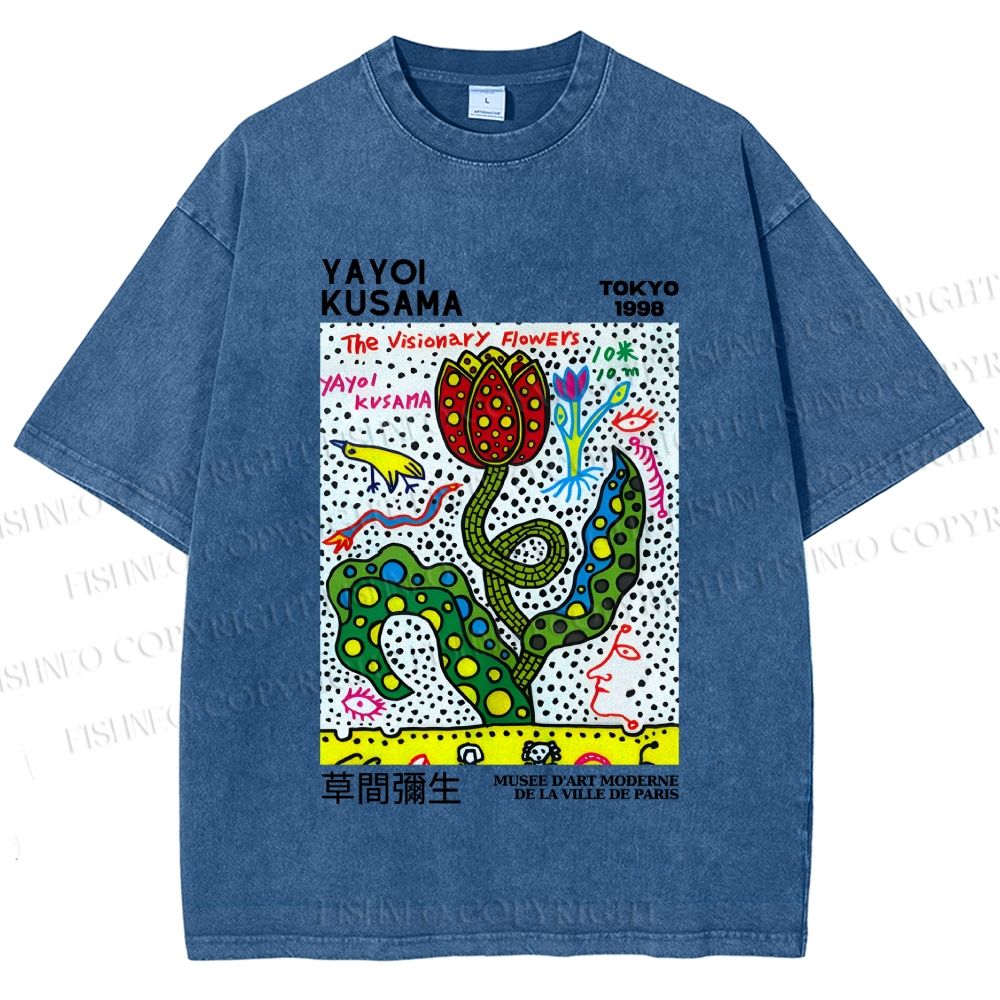 Unisex Yayoi Kusama Flower With Dots Printed Washed Tee