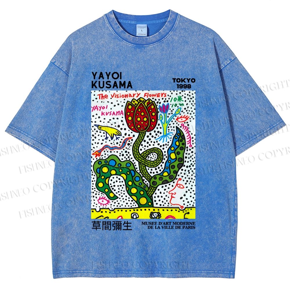 Unisex Yayoi Kusama Flower With Dots Printed Washed Tee