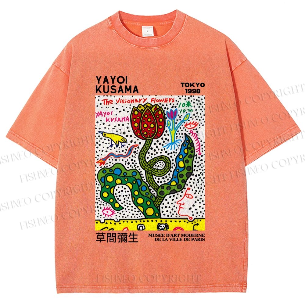 Unisex Yayoi Kusama Flower With Dots Printed Washed Tee
