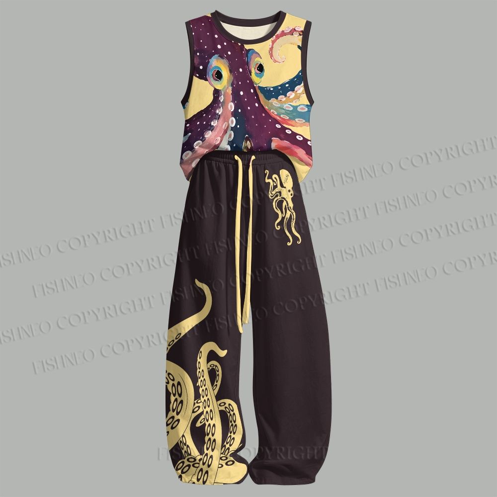 Unisex Octopus Art Loose Tank Top Set