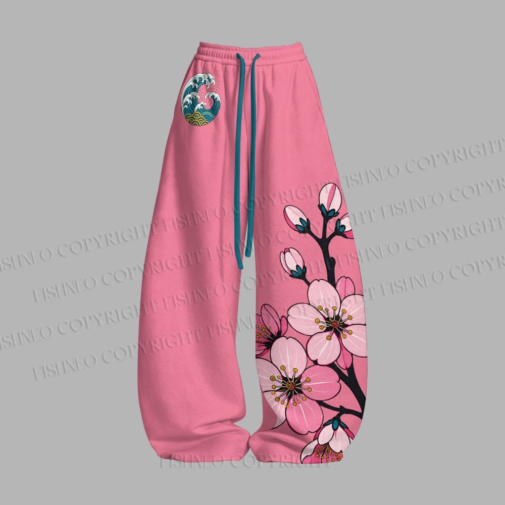 Unisex Japanese Wave Sakura Loose Tank Top Set