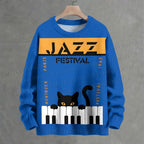 Jazz Festival Black Cat Crew Neck Sweater