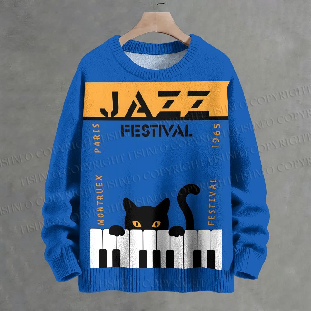Jazz Festival Black Cat Crew Neck Sweater