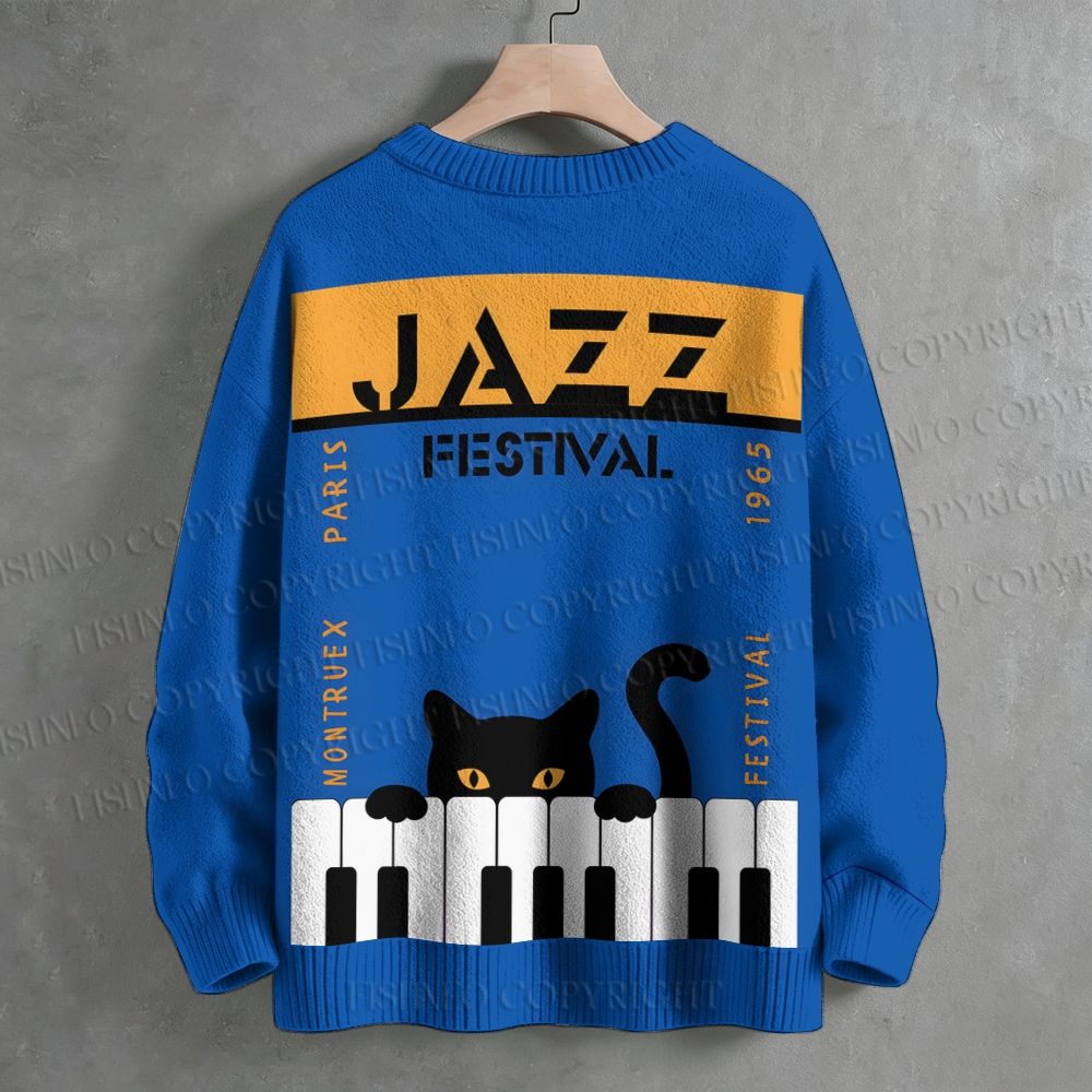 Jazz Festival Black Cat Crew Neck Sweater