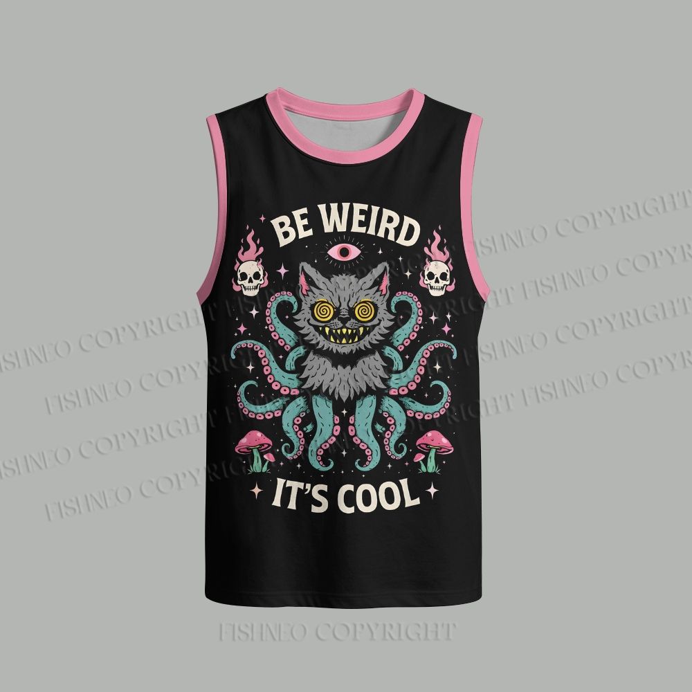Unisex Be Weird It's Cool Octopus Cat Loose Tank Top Set