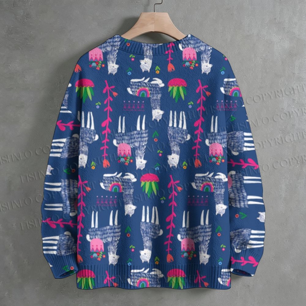 Cartoon Alpaca Crew Neck Sweater