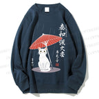 Unisex The Cat Under The Umbrella Printed Sweatshirt