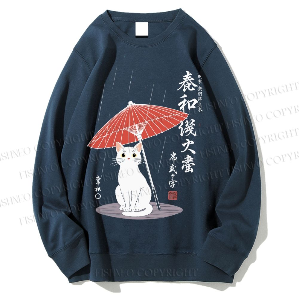Unisex The Cat Under The Umbrella Printed Sweatshirt