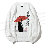 Unisex The Cat Under The Umbrella Printed Sweatshirt