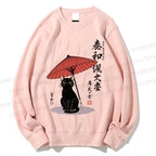 Unisex The Cat Under The Umbrella Printed Sweatshirt