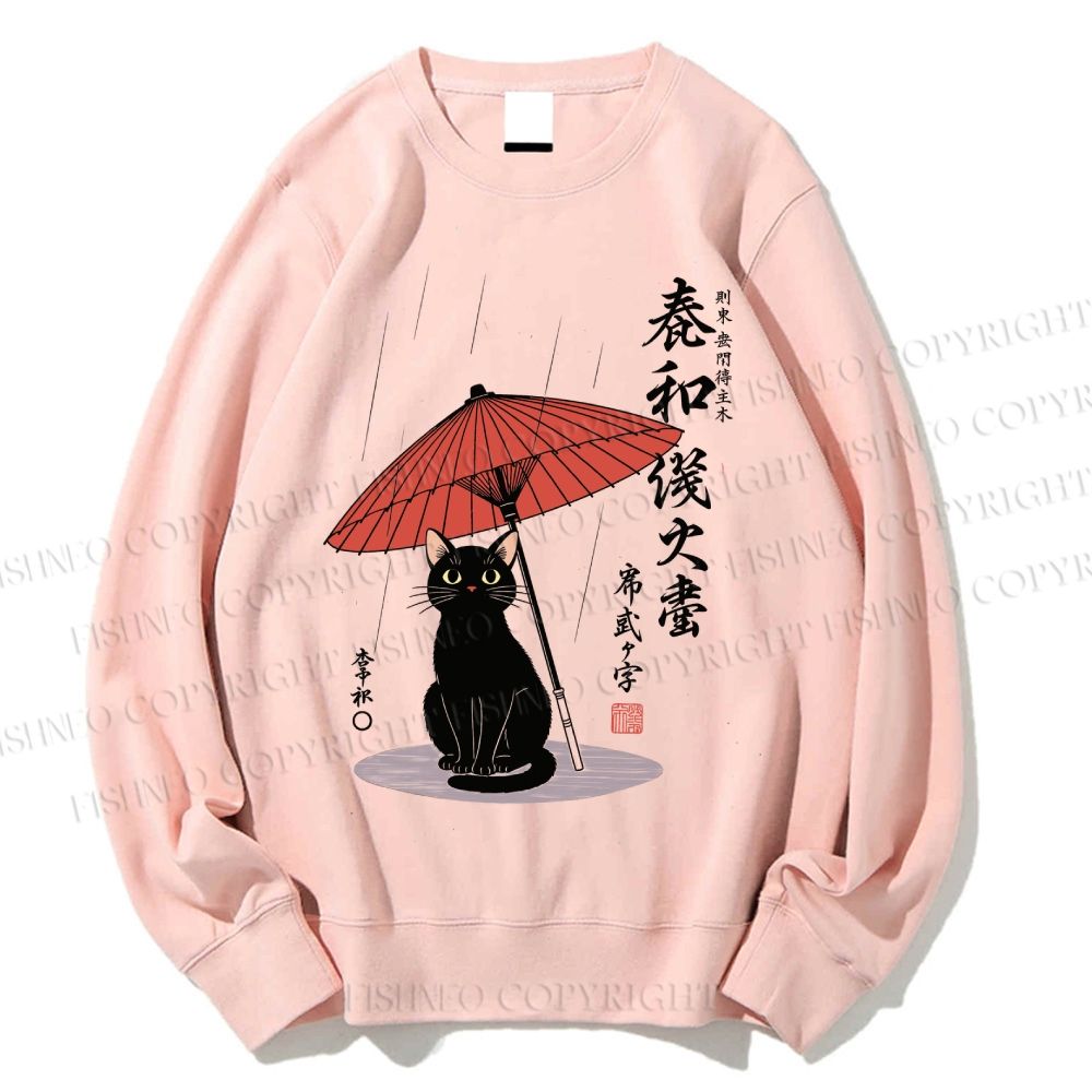 Unisex The Cat Under The Umbrella Printed Sweatshirt