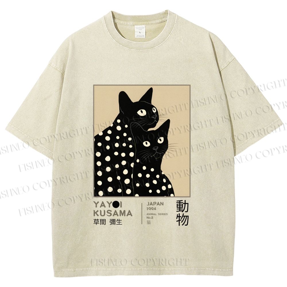 Unisex Yayoi Kusama Black Cat Printed Washed Tee