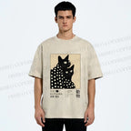 Unisex Yayoi Kusama Black Cat Printed Washed Tee