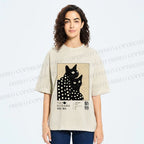 Unisex Yayoi Kusama Black Cat Printed Washed Tee