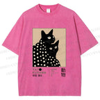 Unisex Yayoi Kusama Black Cat Printed Washed Tee