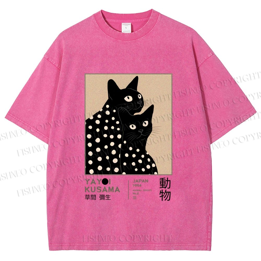 Unisex Yayoi Kusama Black Cat Printed Washed Tee