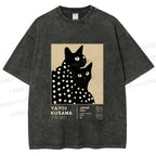 Unisex Yayoi Kusama Black Cat Printed Washed Tee