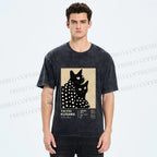 Unisex Yayoi Kusama Black Cat Printed Washed Tee
