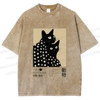 Unisex Yayoi Kusama Black Cat Printed Washed Tee