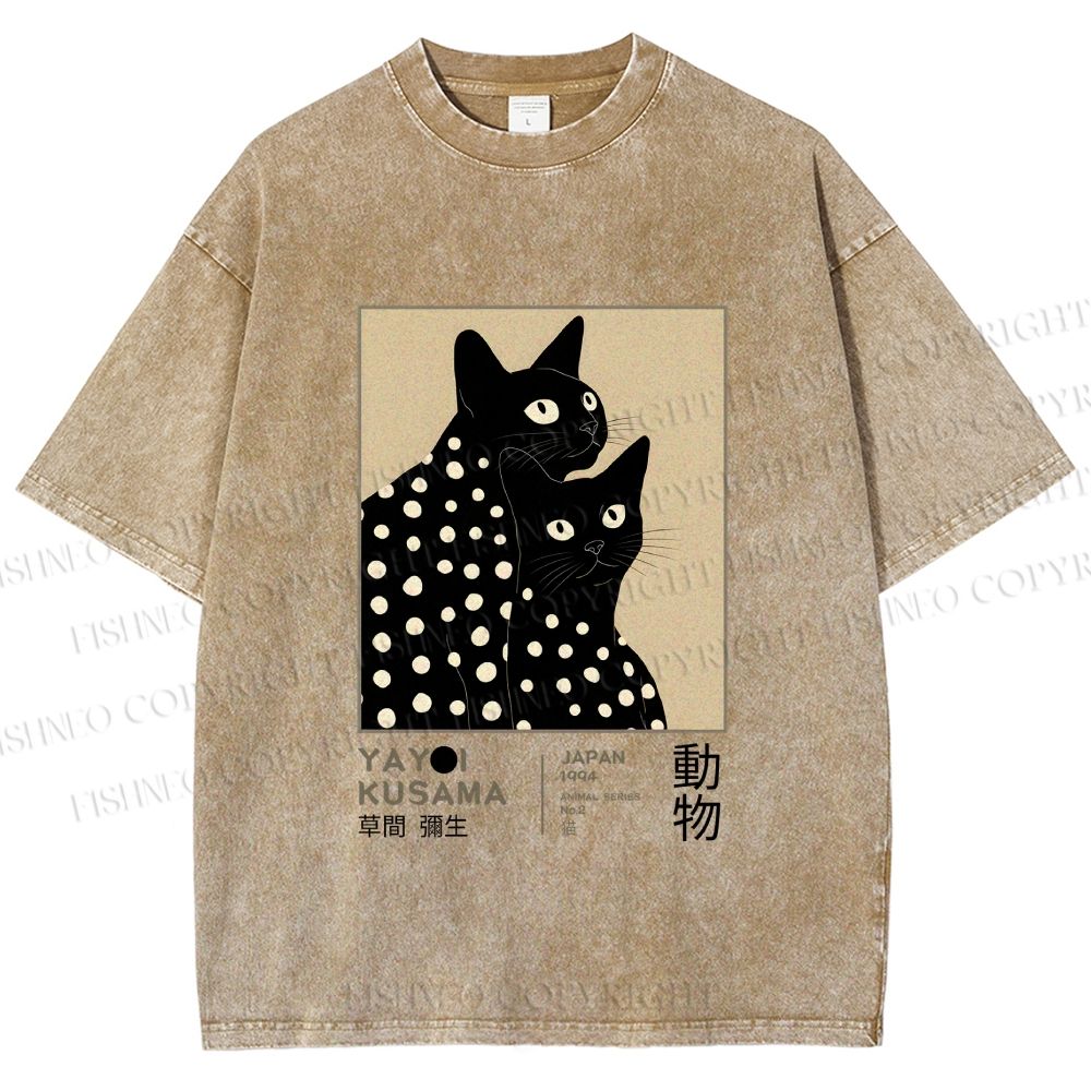 Unisex Yayoi Kusama Black Cat Printed Washed Tee