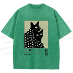 Unisex Yayoi Kusama Black Cat Printed Washed Tee