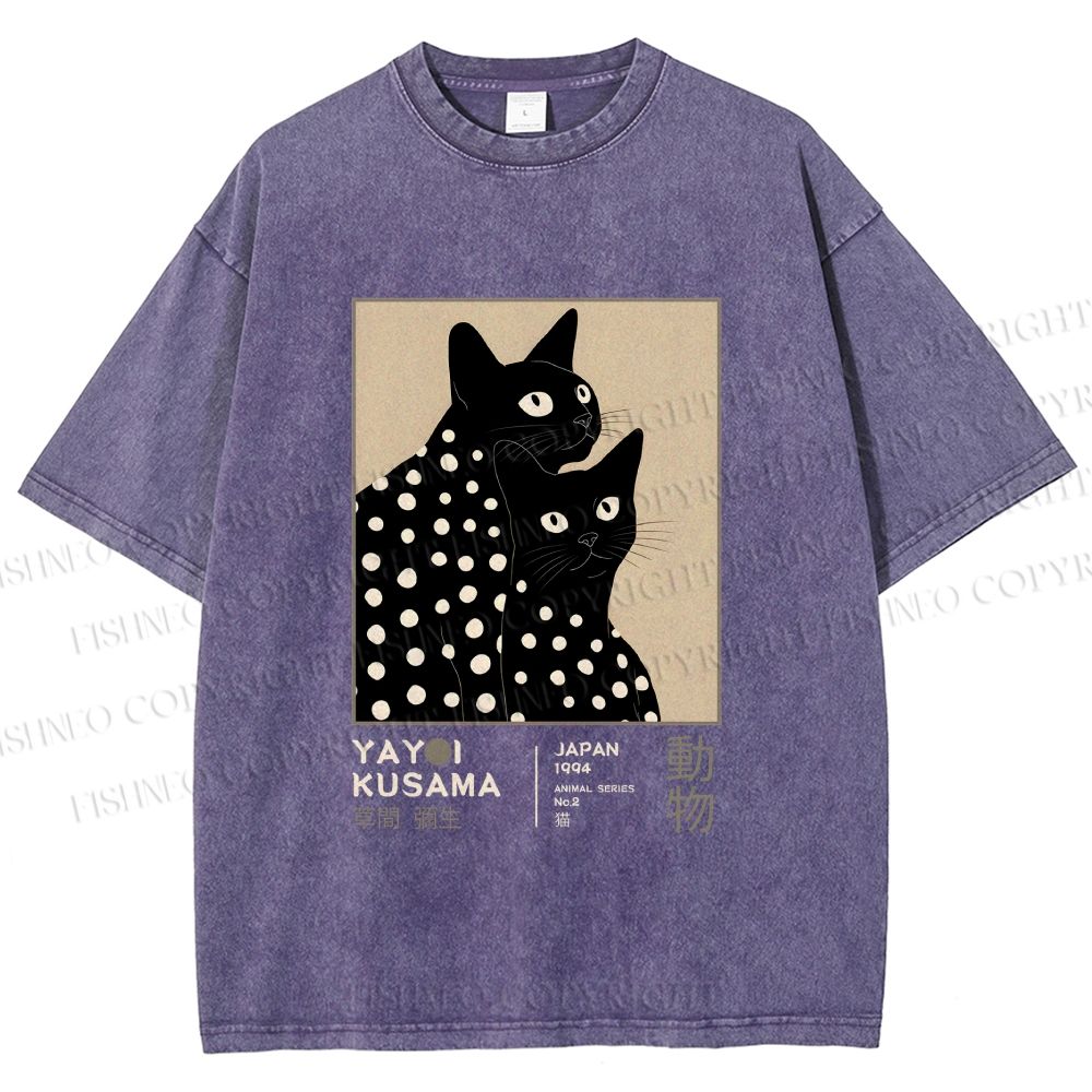 Unisex Yayoi Kusama Black Cat Printed Washed Tee