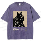 Unisex Yayoi Kusama Black Cat Printed Washed Tee
